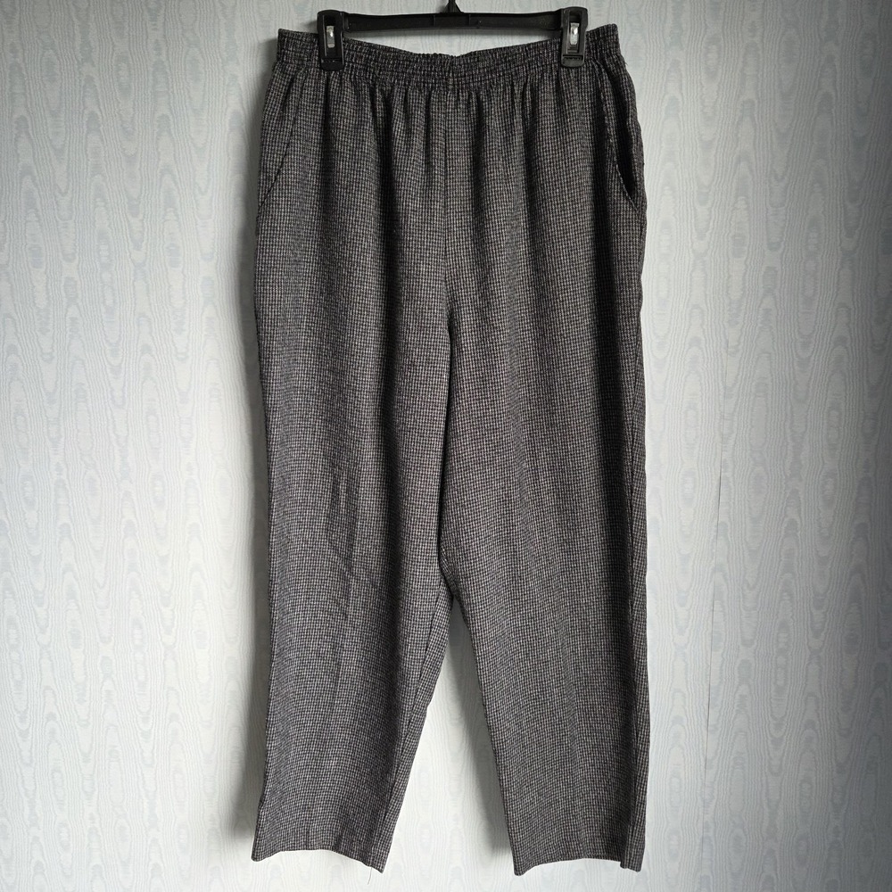Vintage 90s Briggs Womens 18W Houndstooth Gray Elastic Waist Pants Dark Academia